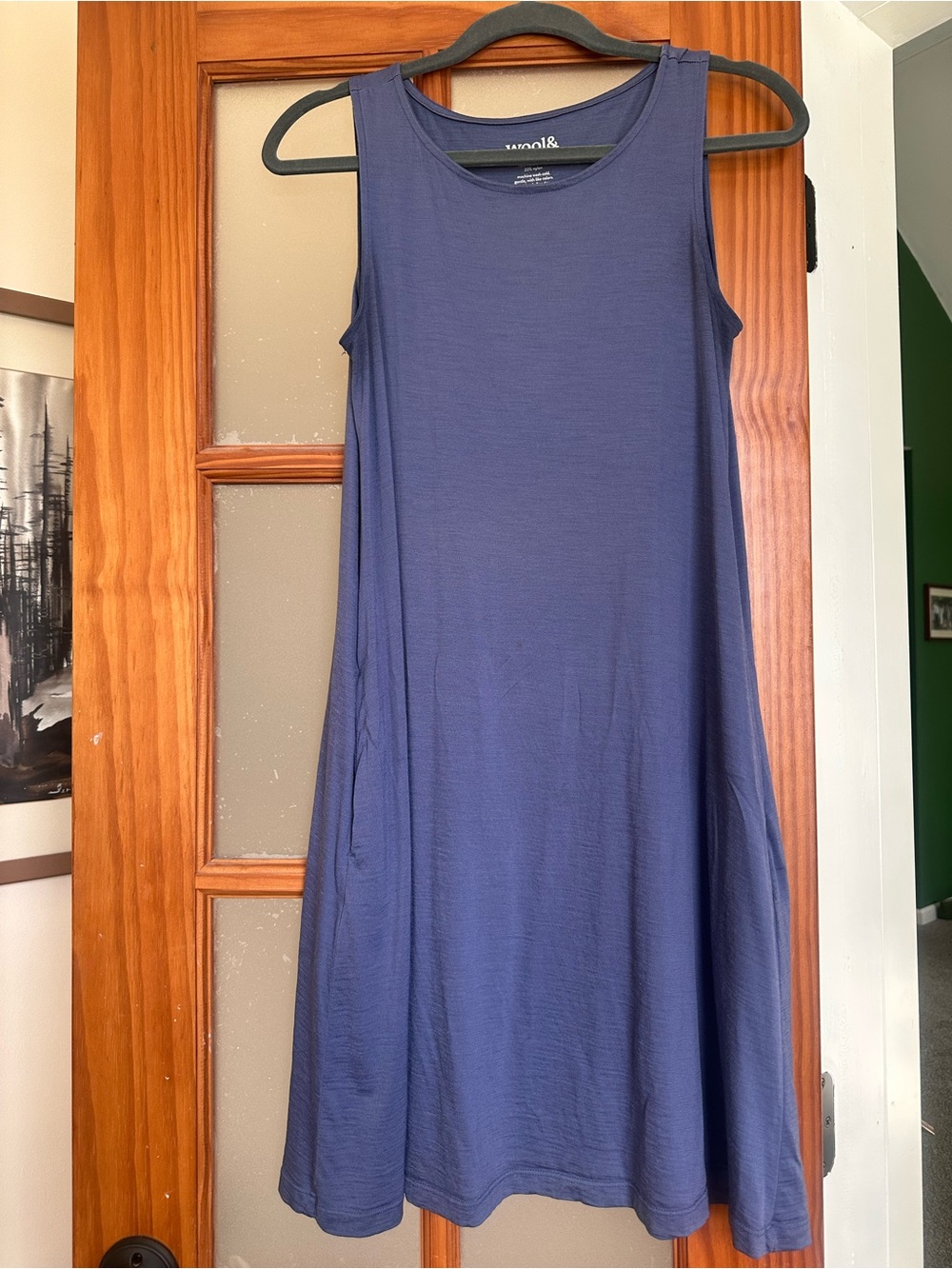 Wool& camelia Casual Sleeveless swing Dress - Blue